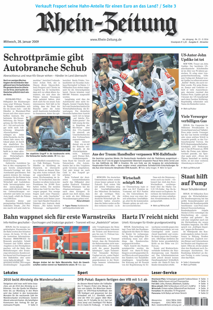 Rhein-Zeitung Kreis Ahrweiler vom Mittwoch, 28.01.2009