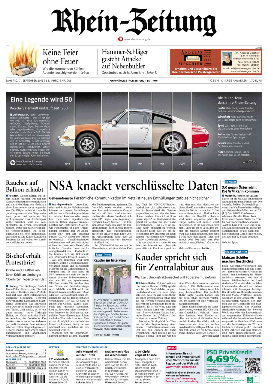 Rhein-Zeitung Kreis Ahrweiler vom Samstag, 07.09.2013