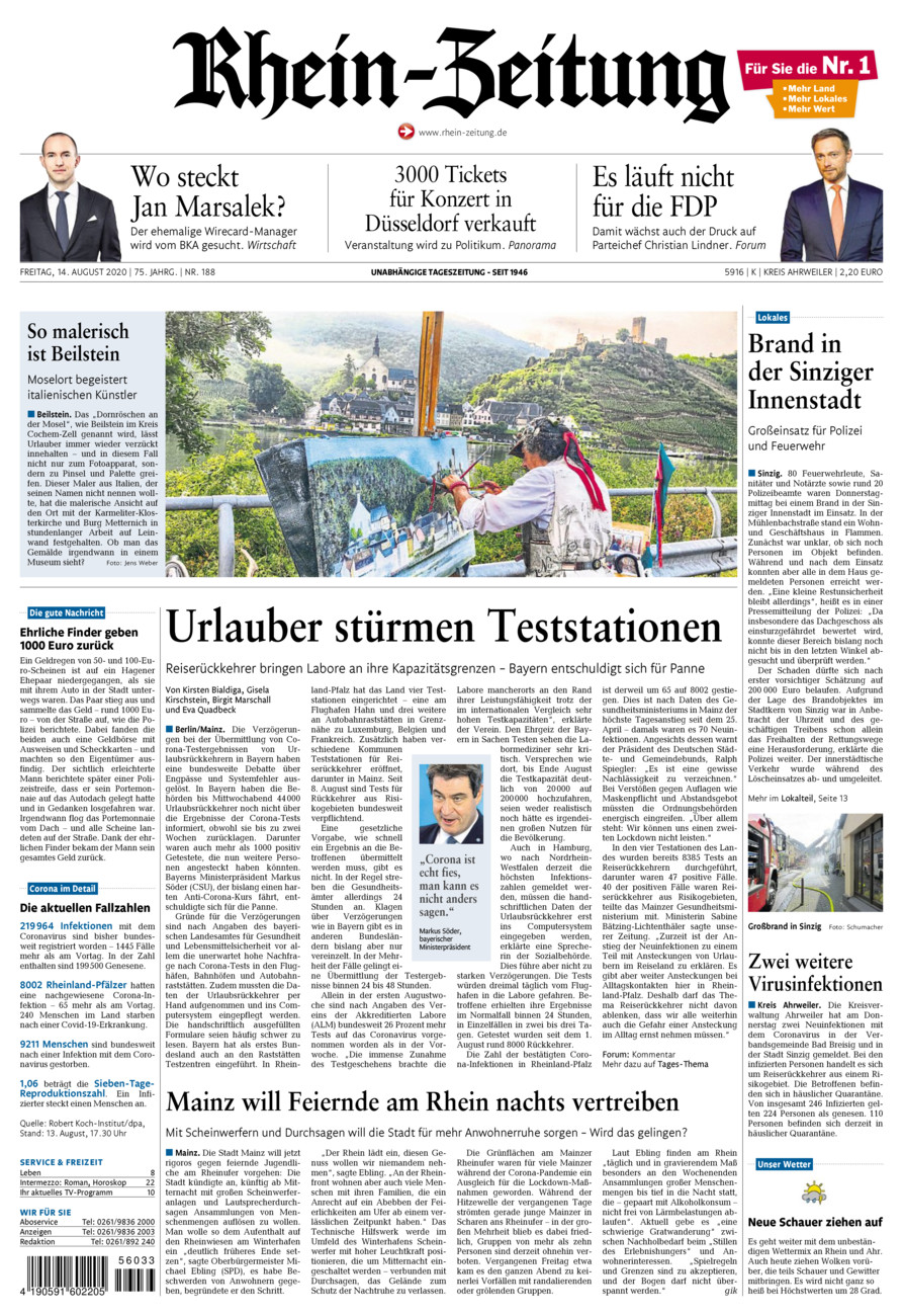 Rhein-Zeitung Kreis Ahrweiler vom Freitag, 14.08.2020