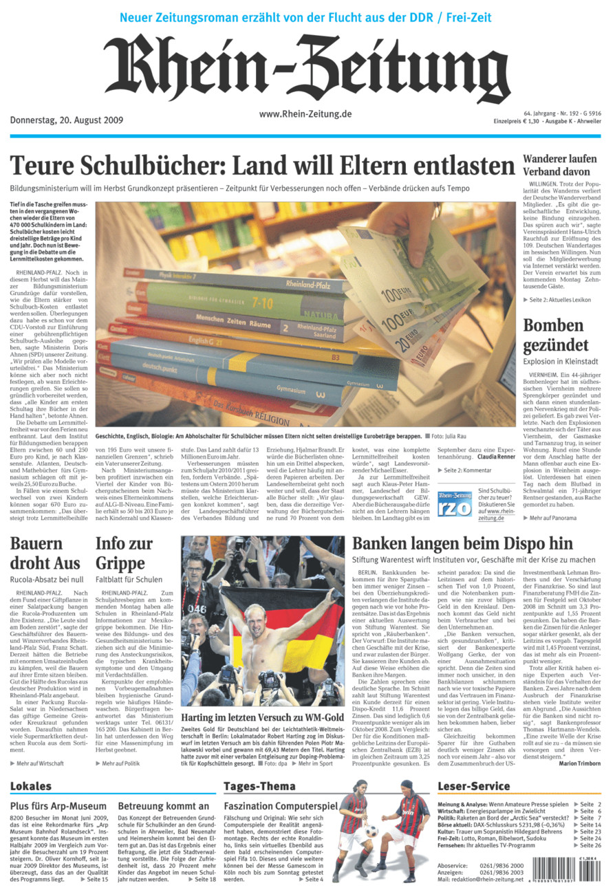 Rhein-Zeitung Kreis Ahrweiler vom Donnerstag, 20.08.2009