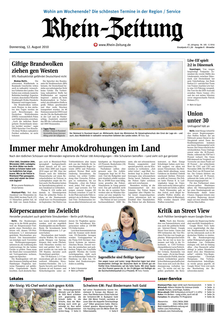 Rhein-Zeitung Kreis Ahrweiler vom Donnerstag, 12.08.2010