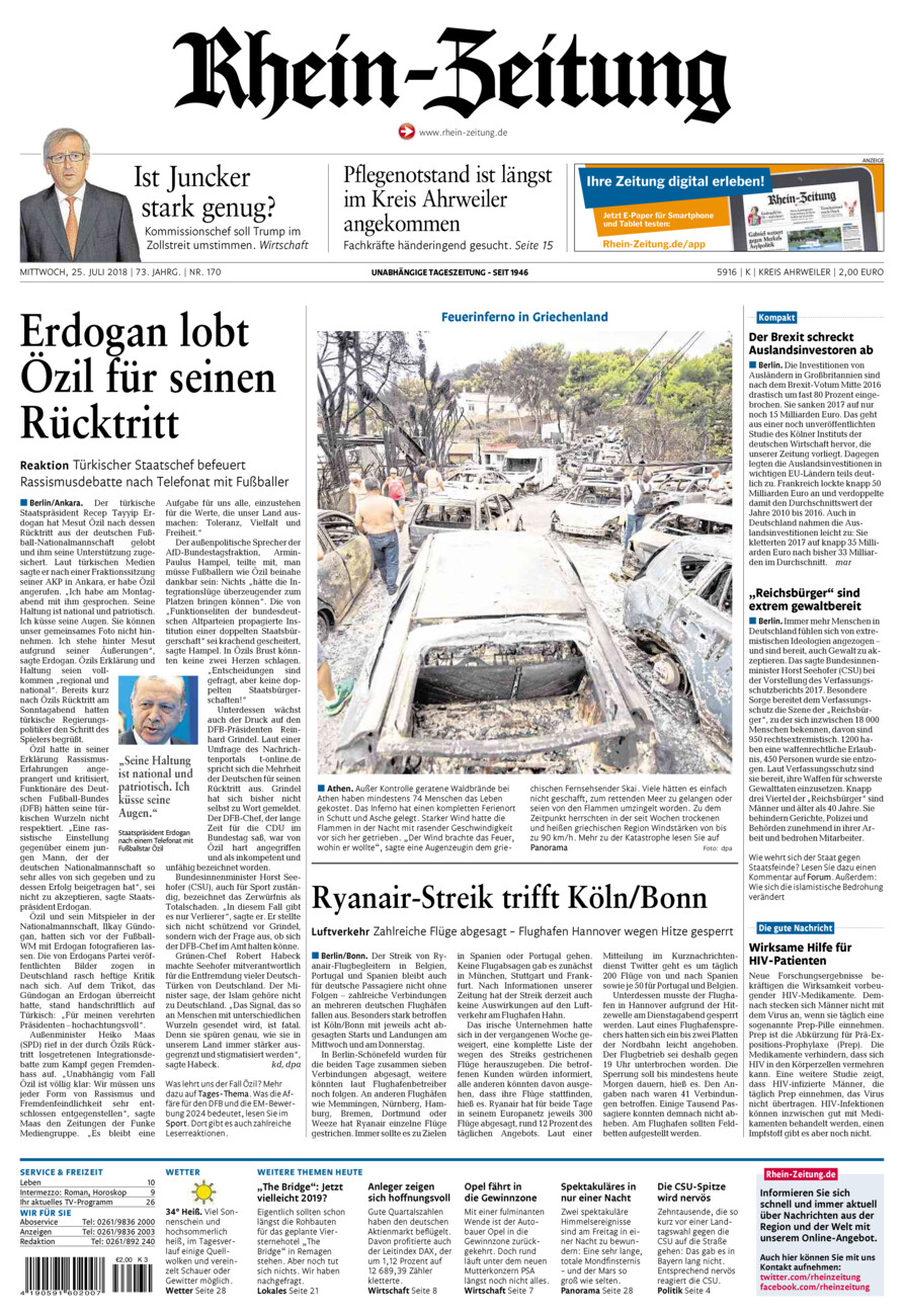 Rhein-Zeitung Kreis Ahrweiler vom Mittwoch, 25.07.2018