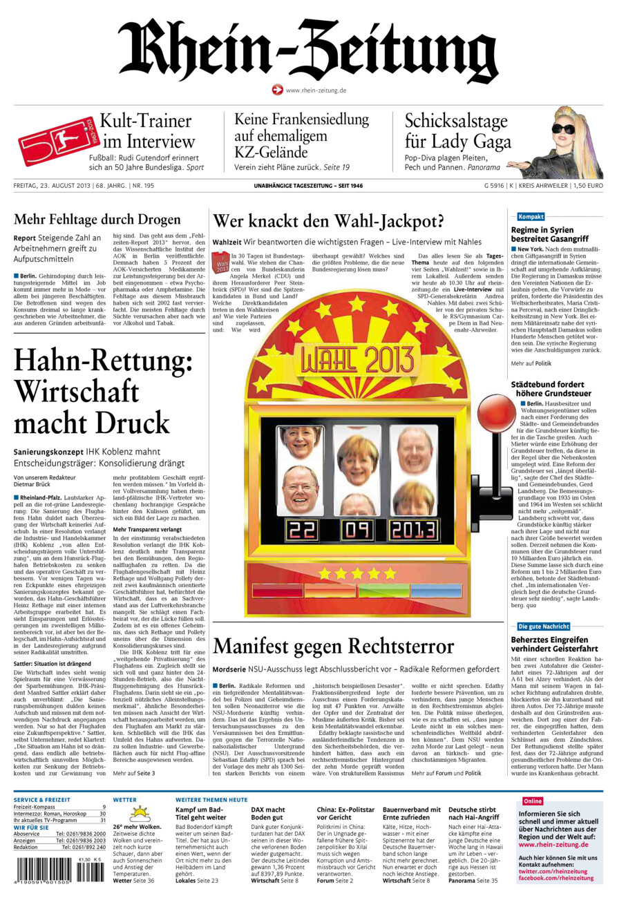 Rhein-Zeitung Kreis Ahrweiler vom Freitag, 23.08.2013