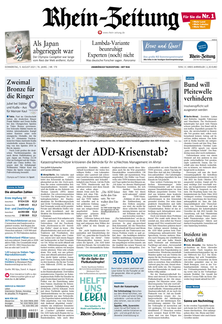 Rhein-Zeitung Kreis Ahrweiler vom Donnerstag, 05.08.2021