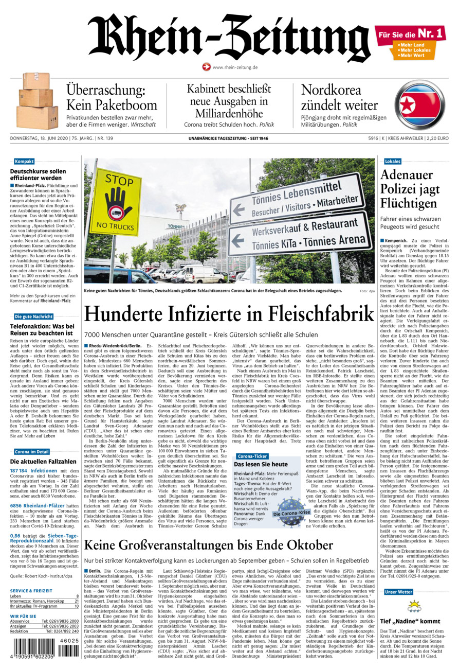 Rhein-Zeitung Kreis Ahrweiler vom Donnerstag, 18.06.2020