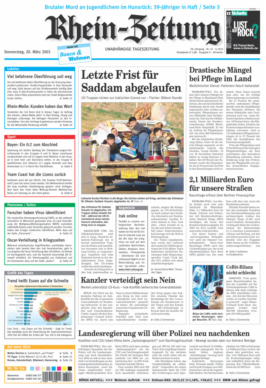 Rhein-Zeitung Kreis Ahrweiler vom Donnerstag, 20.03.2003