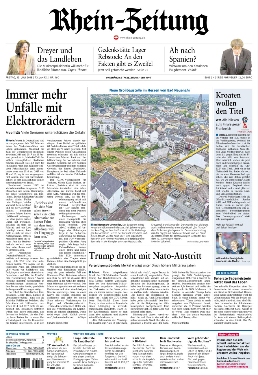 Rhein-Zeitung Kreis Ahrweiler vom Freitag, 13.07.2018