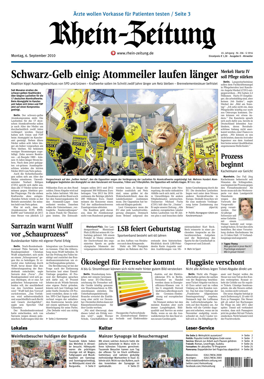 Rhein-Zeitung Kreis Ahrweiler vom Montag, 06.09.2010