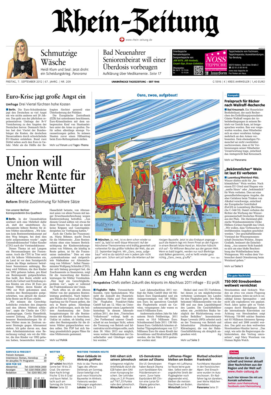 Rhein-Zeitung Kreis Ahrweiler vom Freitag, 07.09.2012