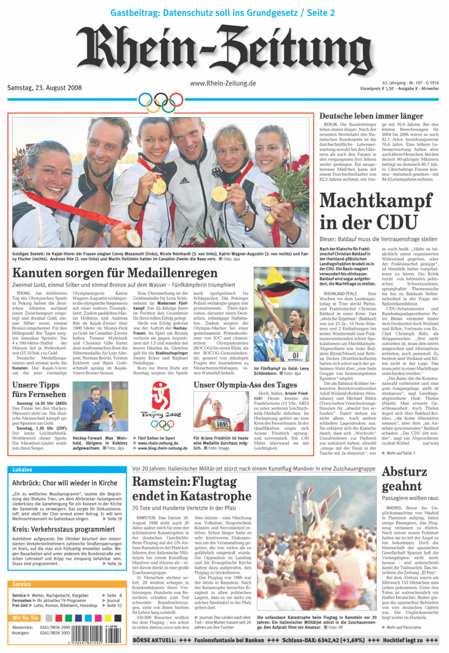Rhein-Zeitung Kreis Ahrweiler vom Samstag, 23.08.2008
