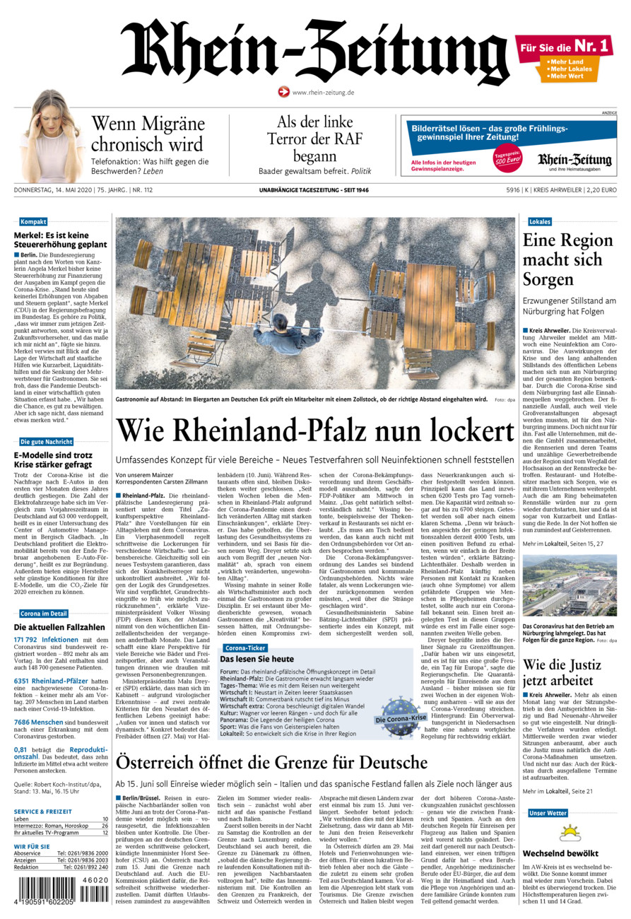Rhein-Zeitung Kreis Ahrweiler vom Donnerstag, 14.05.2020