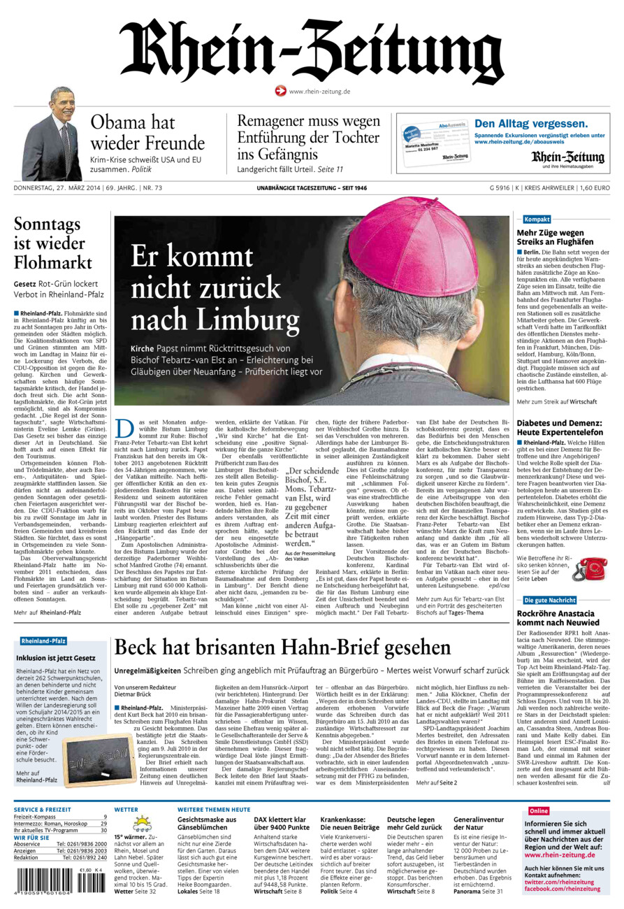 Rhein-Zeitung Kreis Ahrweiler vom Donnerstag, 27.03.2014