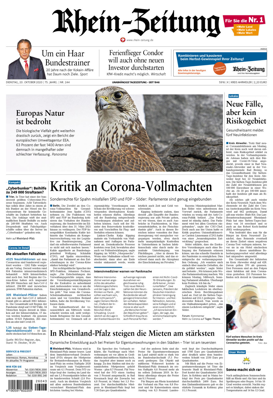 Rhein-Zeitung Kreis Ahrweiler vom Dienstag, 20.10.2020