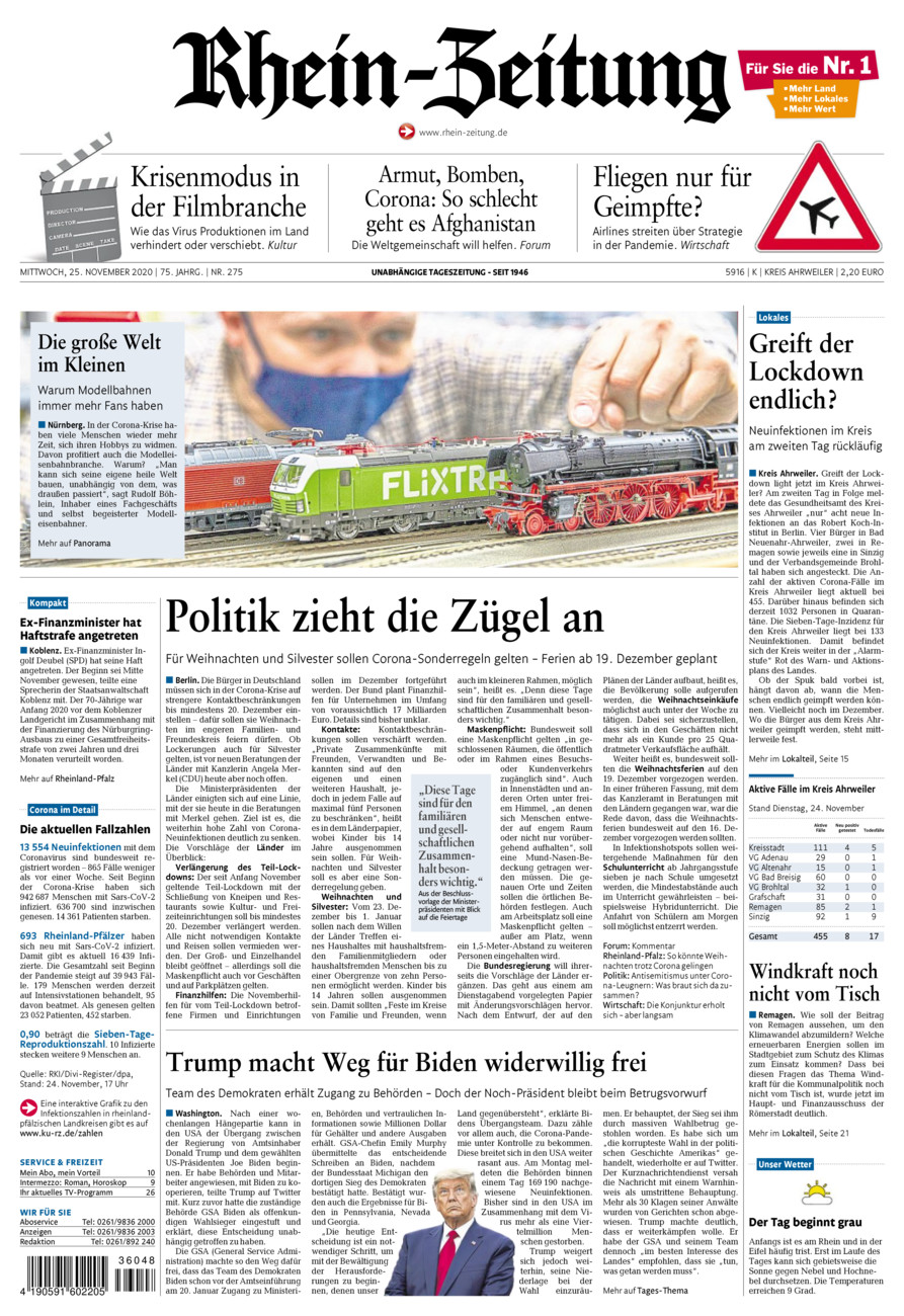 Rhein-Zeitung Kreis Ahrweiler vom Mittwoch, 25.11.2020