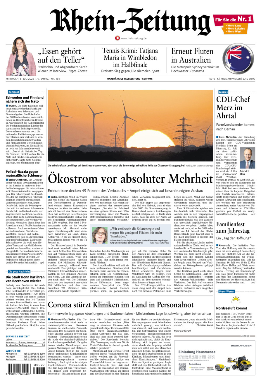 Rhein-Zeitung Kreis Ahrweiler vom Mittwoch, 06.07.2022