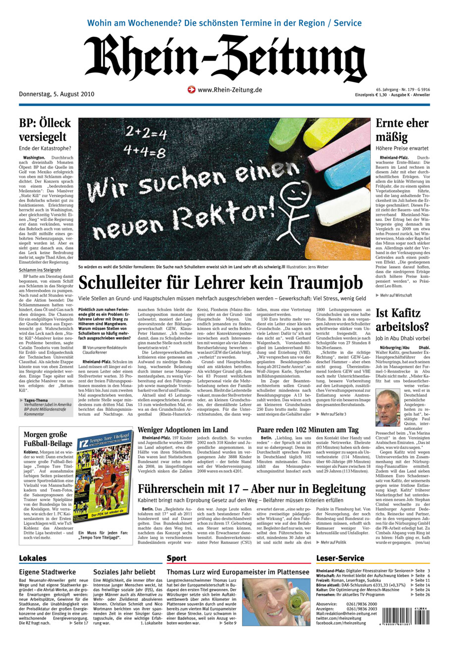 Rhein-Zeitung Kreis Ahrweiler vom Donnerstag, 05.08.2010