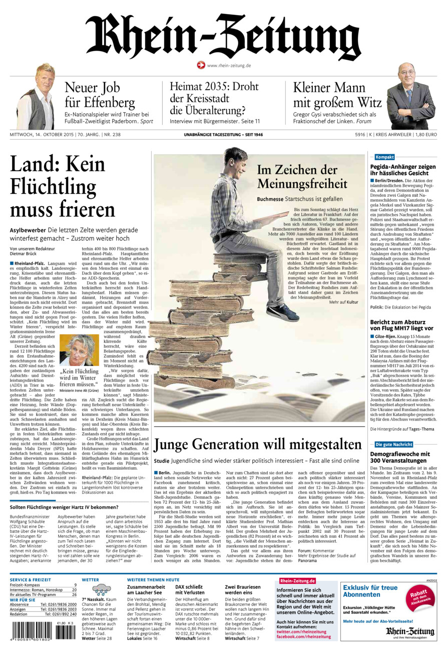 Rhein-Zeitung Kreis Ahrweiler vom Mittwoch, 14.10.2015