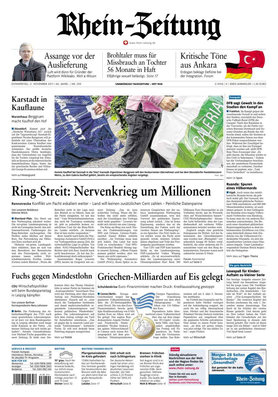 Rhein-Zeitung Kreis Ahrweiler vom Donnerstag, 03.11.2011