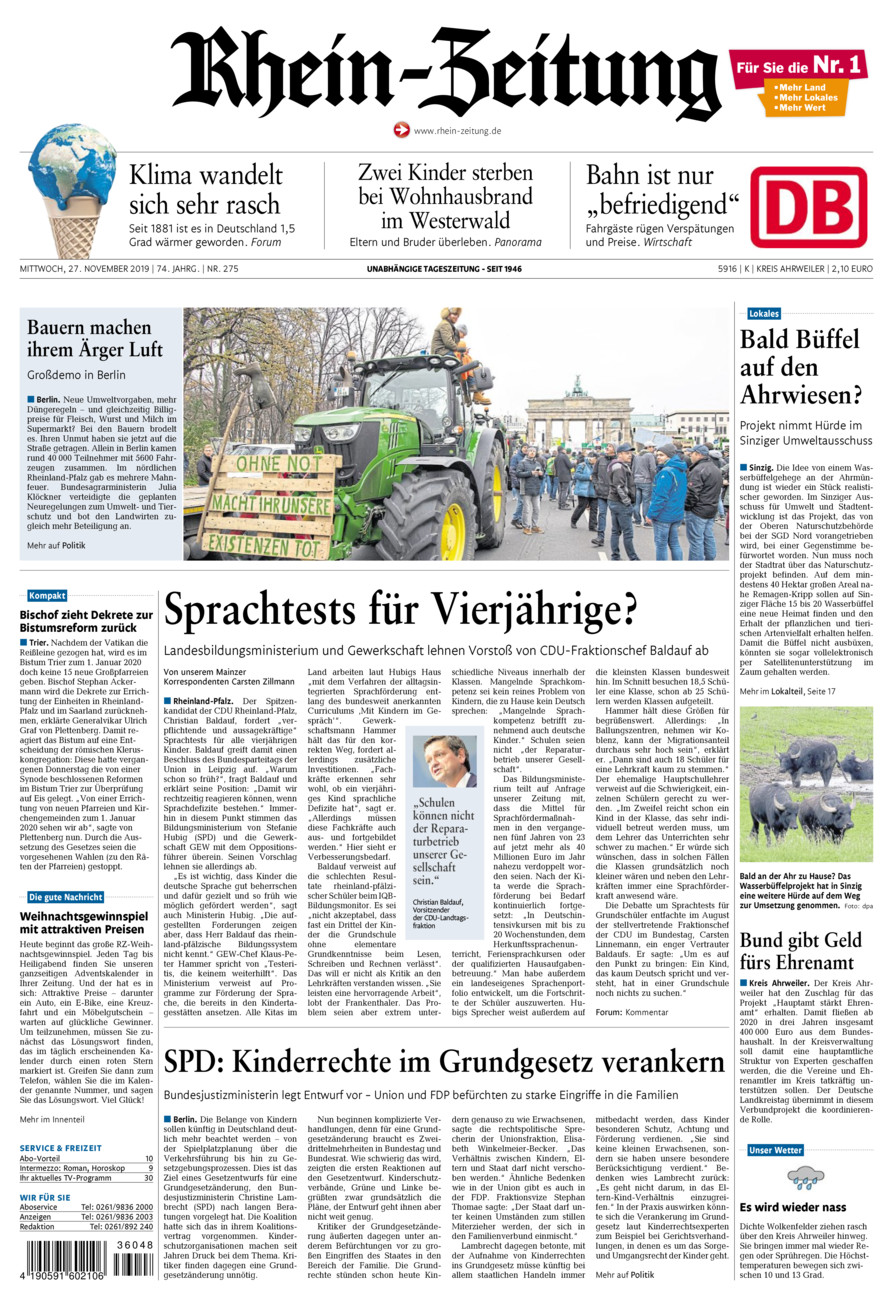 Rhein-Zeitung Kreis Ahrweiler vom Mittwoch, 27.11.2019