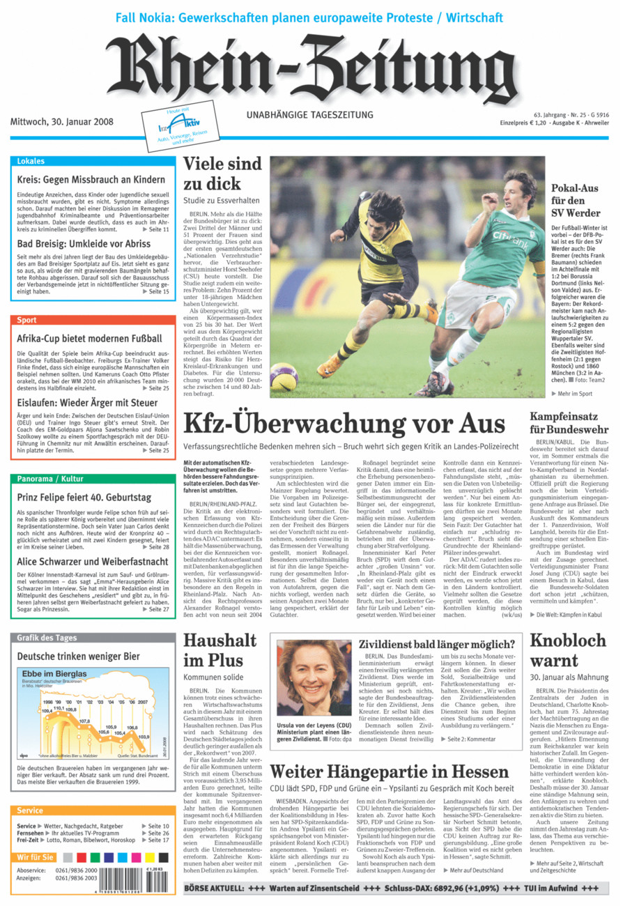 Rhein-Zeitung Kreis Ahrweiler vom Mittwoch, 30.01.2008