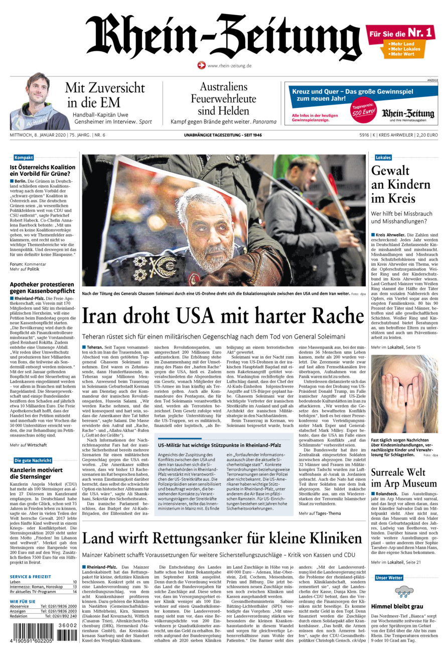 Rhein-Zeitung Kreis Ahrweiler vom Mittwoch, 08.01.2020