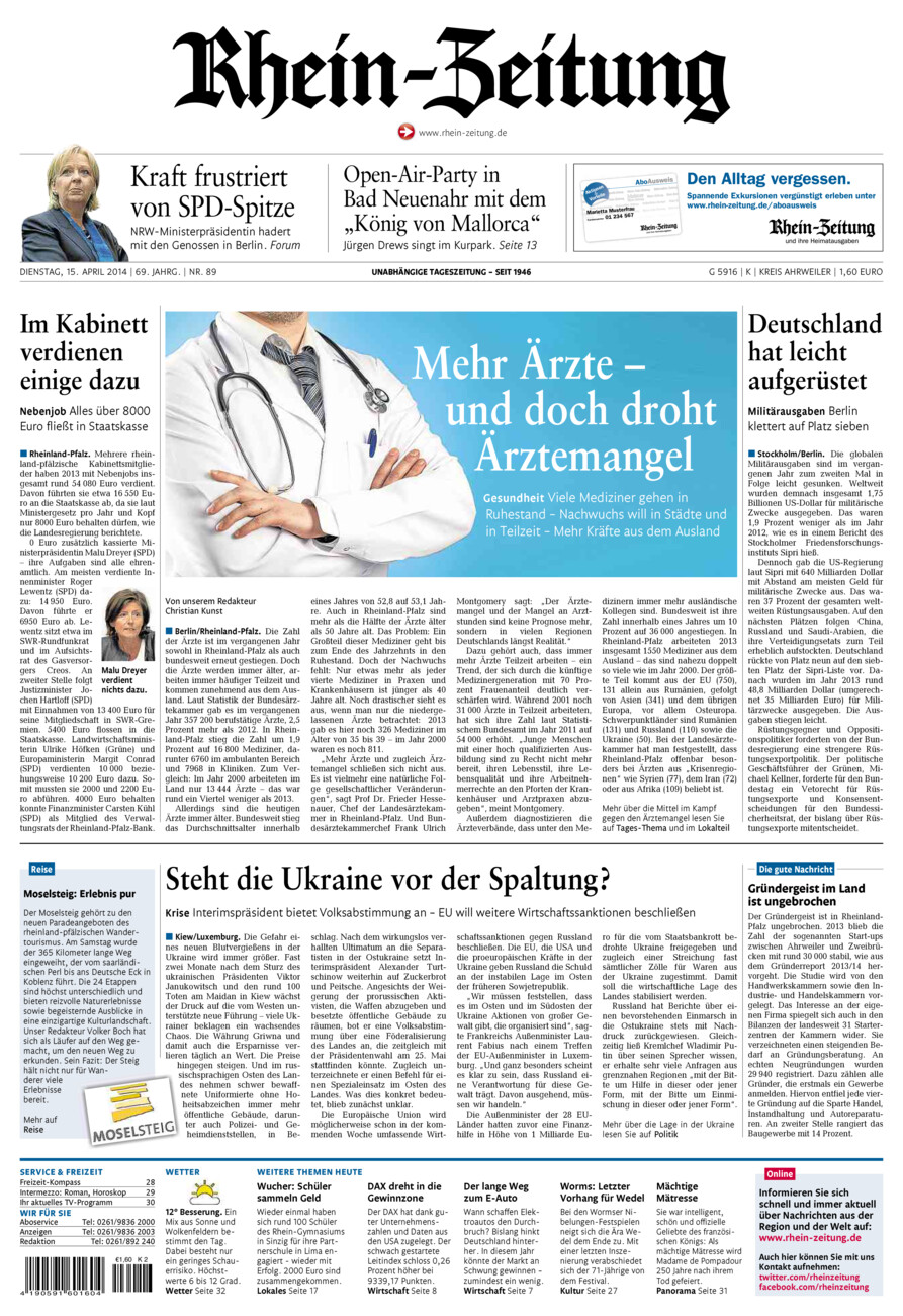 Rhein-Zeitung Kreis Ahrweiler vom Dienstag, 15.04.2014
