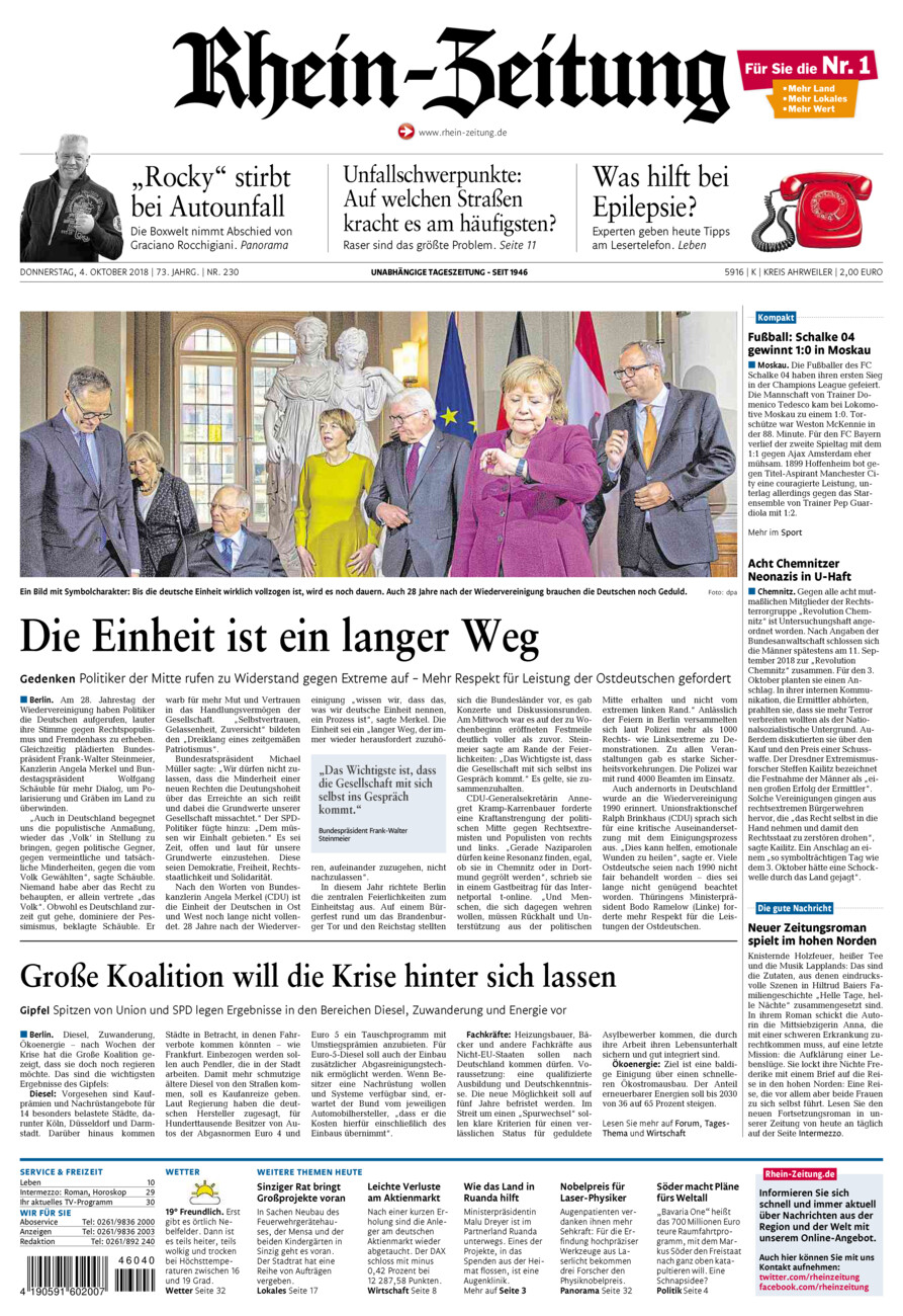 Rhein-Zeitung Kreis Ahrweiler vom Donnerstag, 04.10.2018