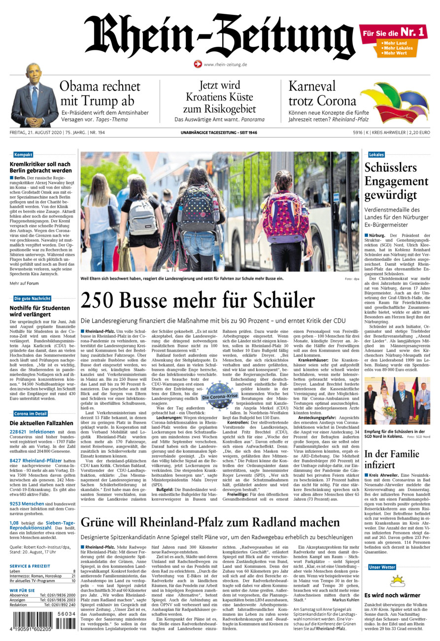 Rhein-Zeitung Kreis Ahrweiler vom Freitag, 21.08.2020