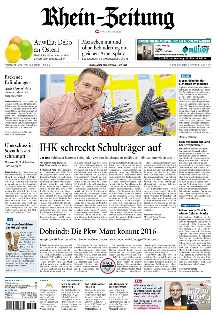 Rhein-Zeitung Kreis Ahrweiler vom Freitag, 11.04.2014