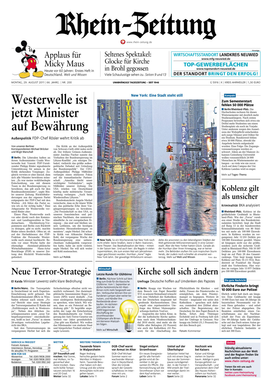 Rhein-Zeitung Kreis Ahrweiler vom Montag, 29.08.2011
