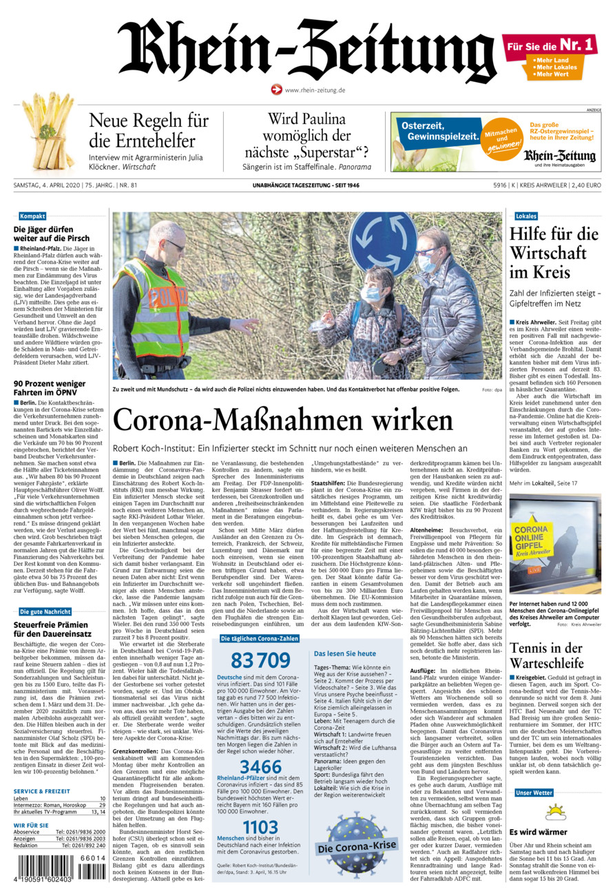Rhein-Zeitung Kreis Ahrweiler vom Samstag, 04.04.2020