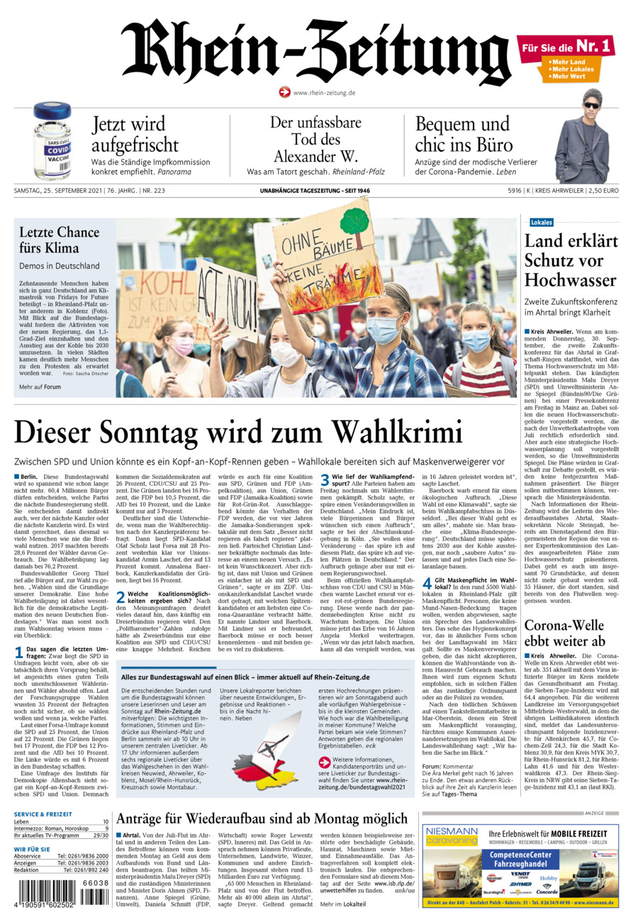 Rhein-Zeitung Kreis Ahrweiler vom Samstag, 25.09.2021