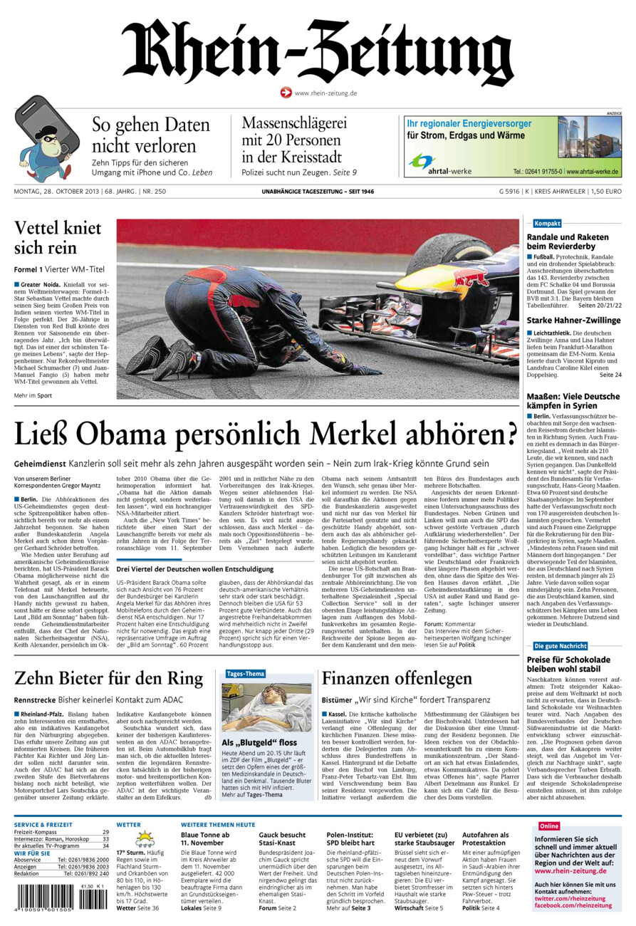 Rhein-Zeitung Kreis Ahrweiler vom Montag, 28.10.2013