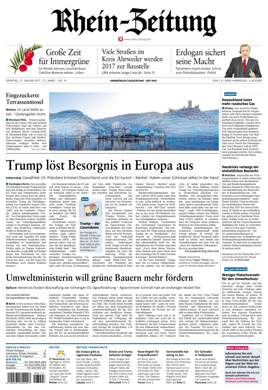 Rhein-Zeitung Kreis Ahrweiler vom Dienstag, 17.01.2017