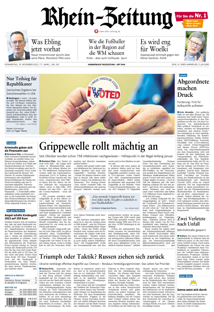 Rhein-Zeitung Kreis Ahrweiler vom Donnerstag, 10.11.2022