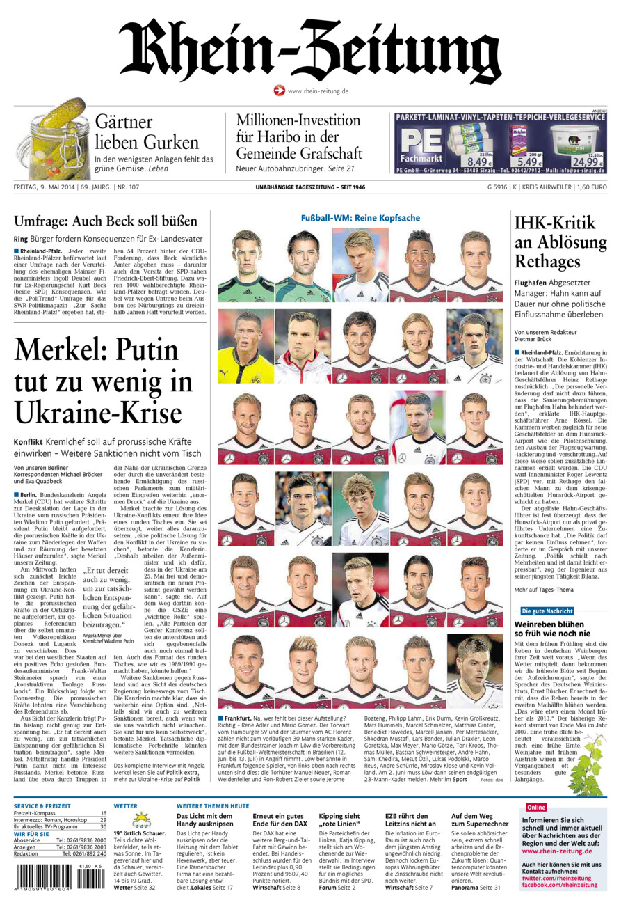 Rhein-Zeitung Kreis Ahrweiler vom Freitag, 09.05.2014