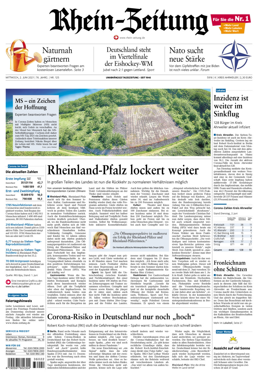 Rhein-Zeitung Kreis Ahrweiler vom Mittwoch, 02.06.2021