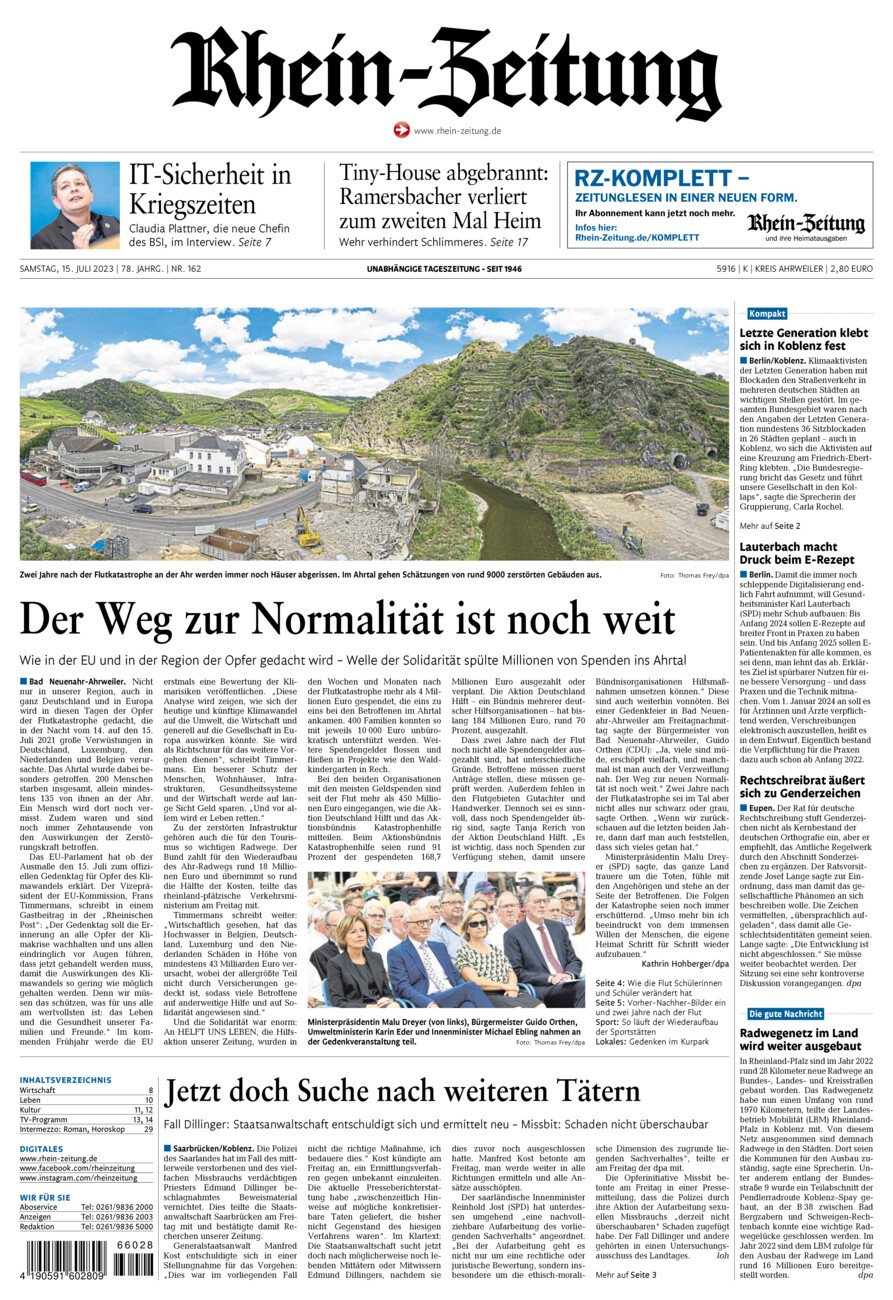 Rhein-Zeitung Kreis Ahrweiler vom Samstag, 15.07.2023