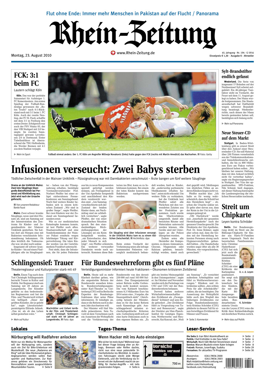 Rhein-Zeitung Kreis Ahrweiler vom Montag, 23.08.2010