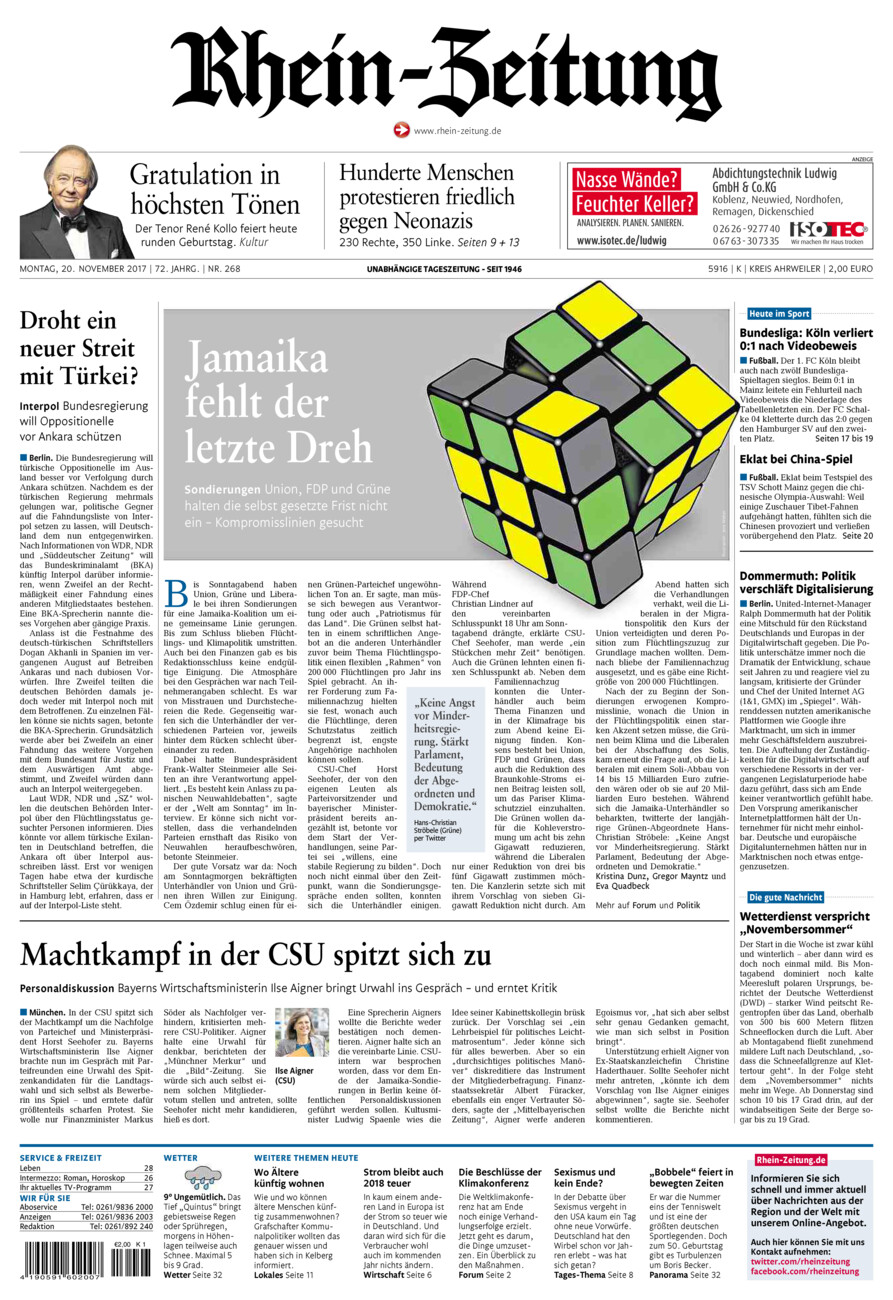 Rhein-Zeitung Kreis Ahrweiler vom Montag, 20.11.2017