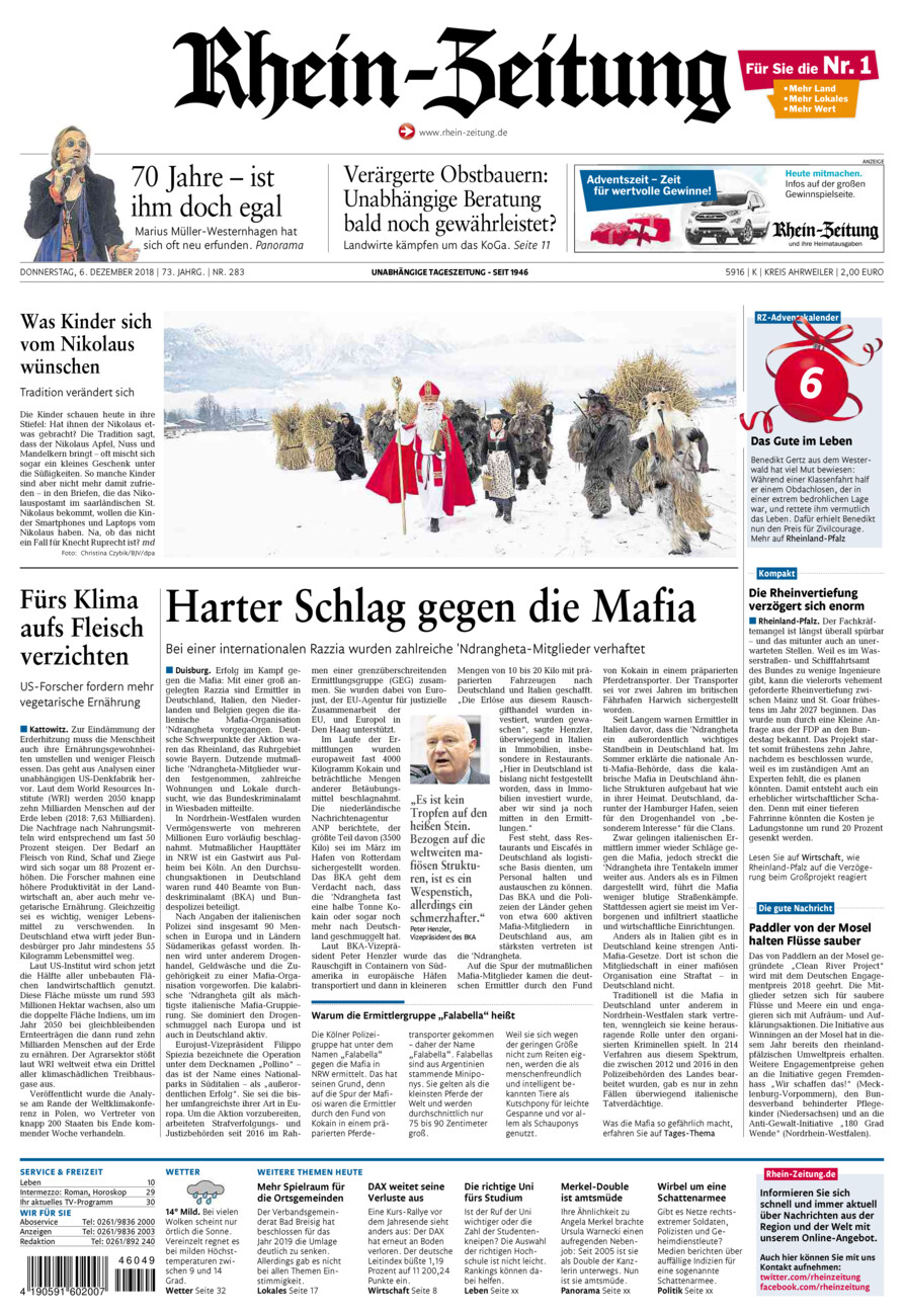 Rhein-Zeitung Kreis Ahrweiler vom Donnerstag, 06.12.2018