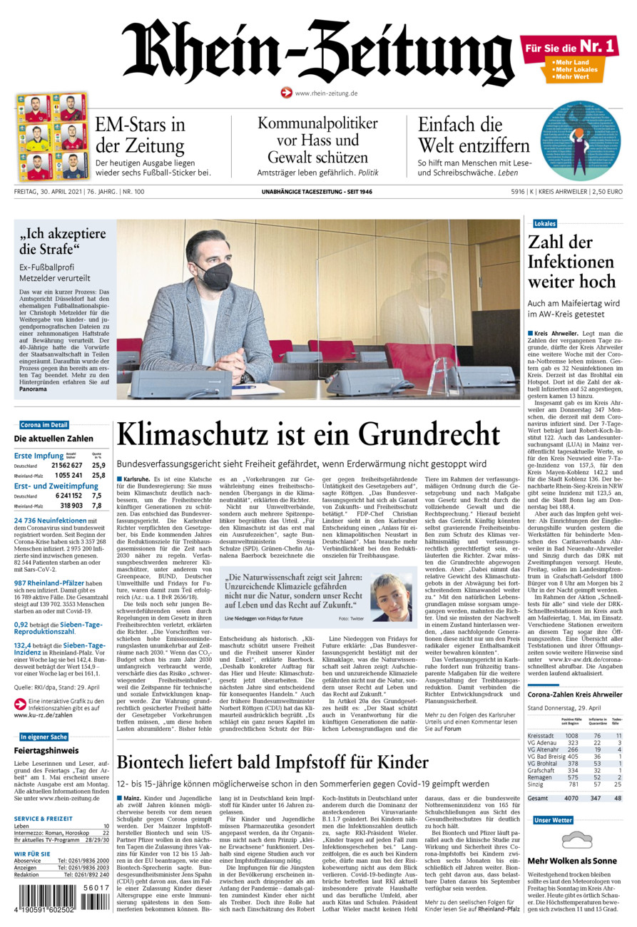Rhein-Zeitung Kreis Ahrweiler vom Freitag, 30.04.2021