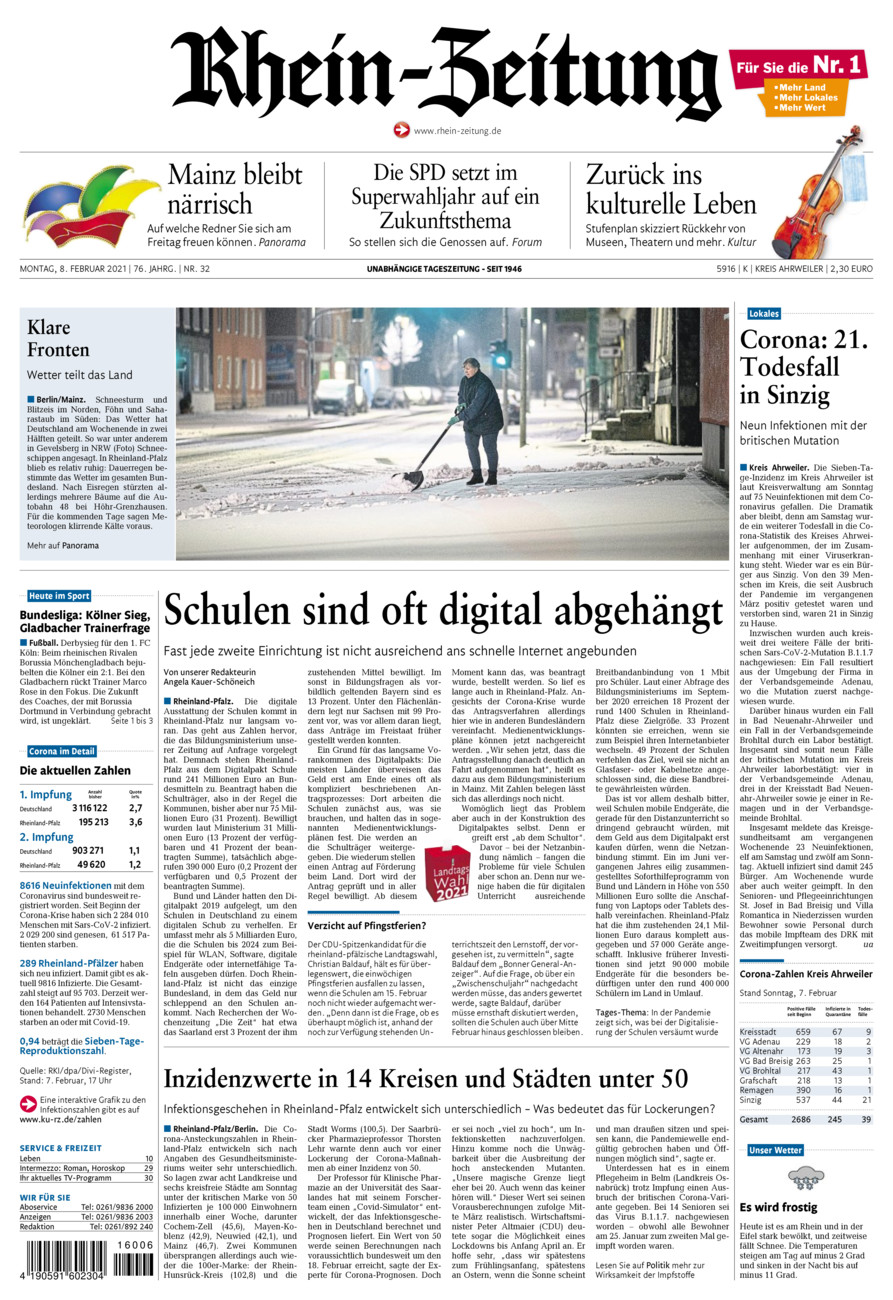 Rhein-Zeitung Kreis Ahrweiler vom Montag, 08.02.2021