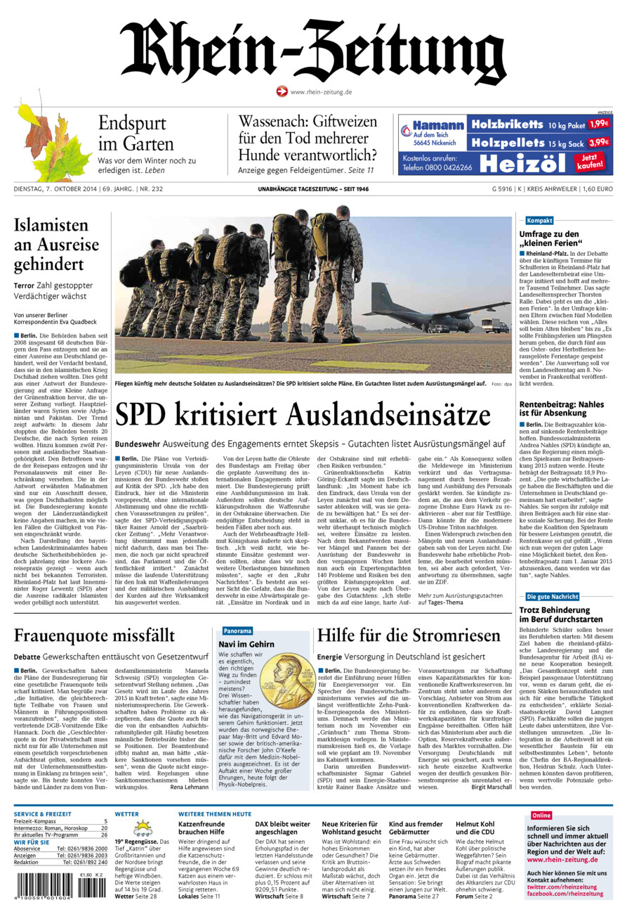Rhein-Zeitung Kreis Ahrweiler vom Dienstag, 07.10.2014