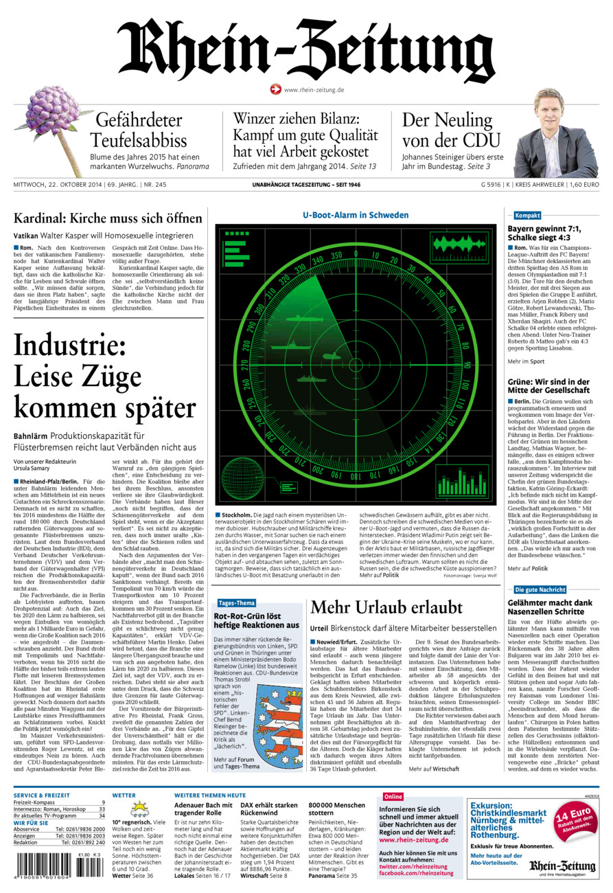 Rhein-Zeitung Kreis Ahrweiler vom Mittwoch, 22.10.2014