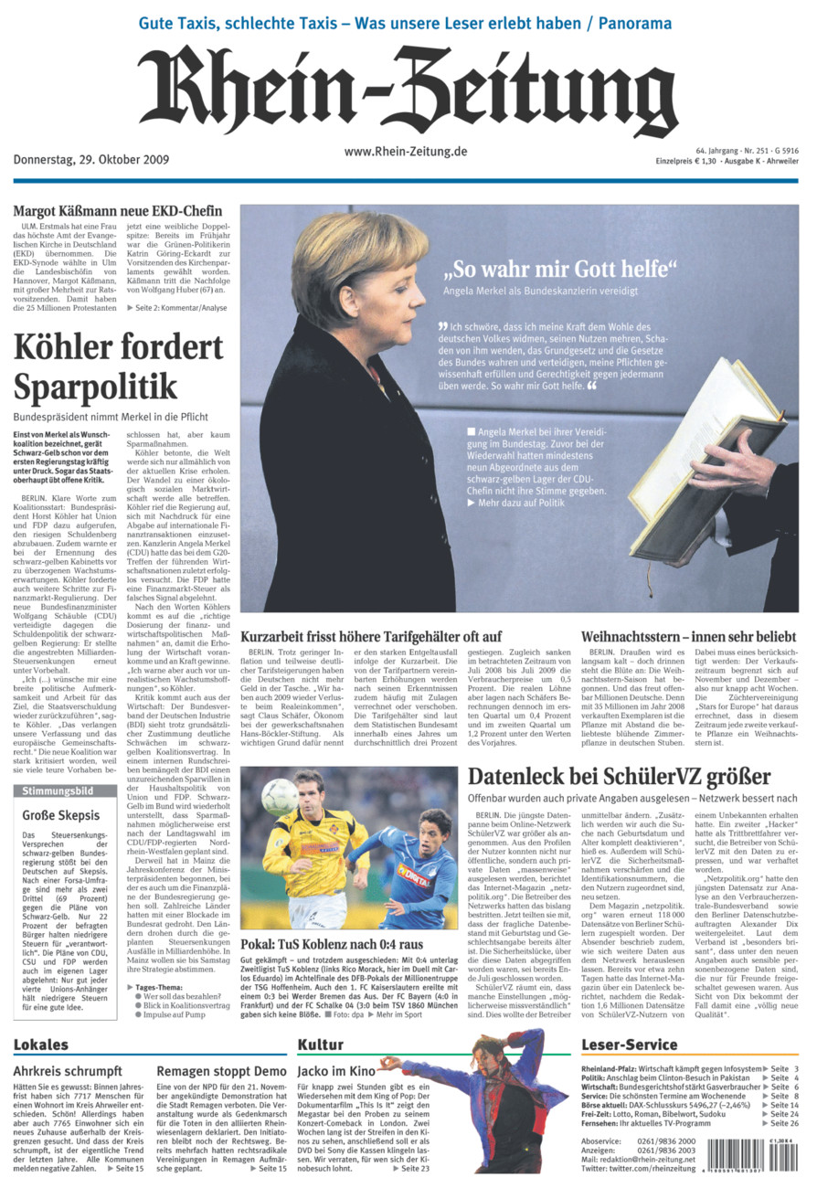 Rhein-Zeitung Kreis Ahrweiler vom Donnerstag, 29.10.2009