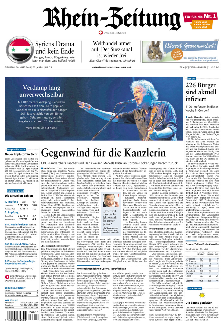 Rhein-Zeitung Kreis Ahrweiler vom Dienstag, 30.03.2021