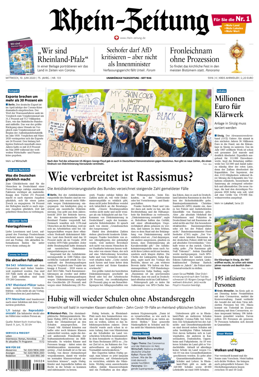 Rhein-Zeitung Kreis Ahrweiler vom Mittwoch, 10.06.2020
