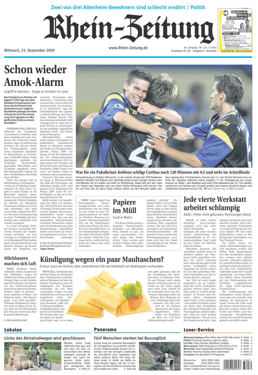 Rhein-Zeitung Kreis Ahrweiler vom Mittwoch, 23.09.2009