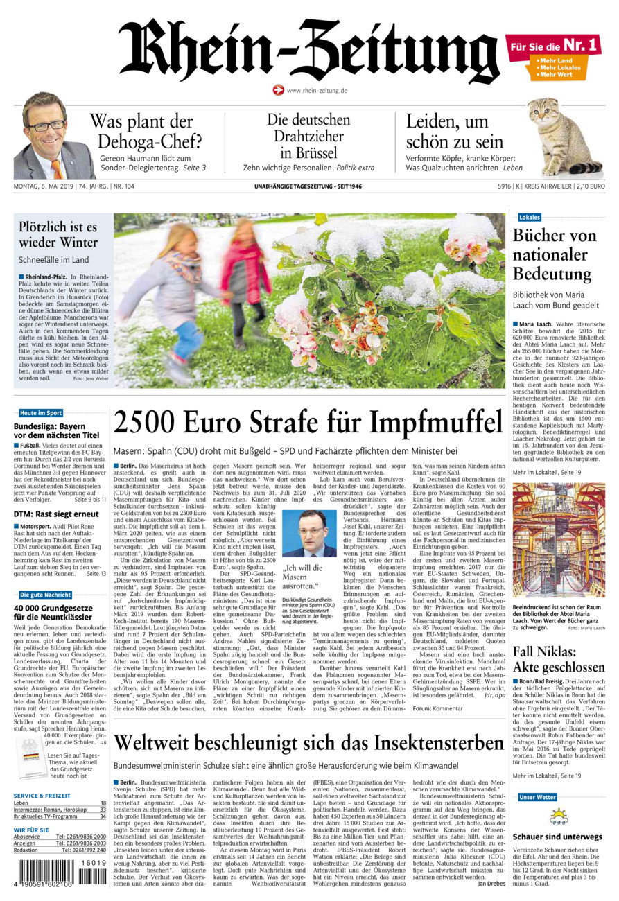 Rhein-Zeitung Kreis Ahrweiler vom Montag, 06.05.2019